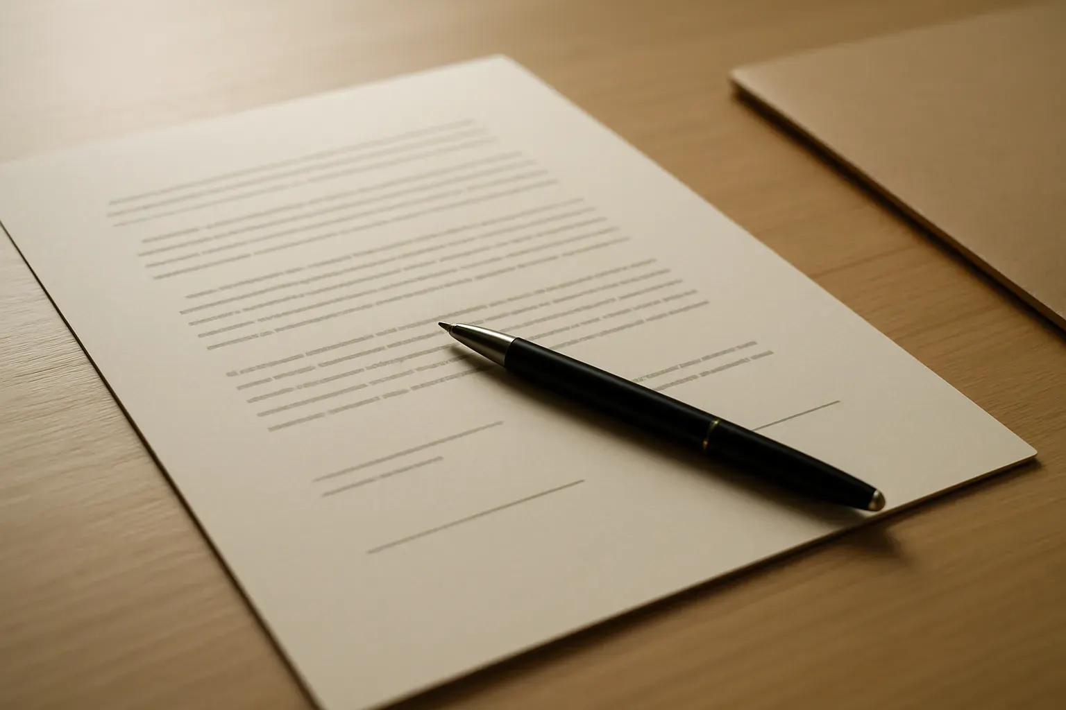 An official document being reviewed and marked up on a desk, in natural light.