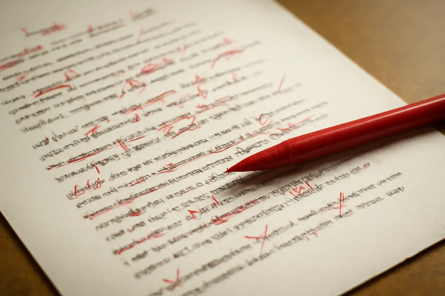 A printed page marked up with visible editorial correction marks.
